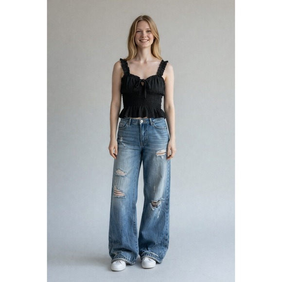 Madewell Tops - Madewell Black Babydoll Boho Top Peasant Y2K Cotton Linen Poly Whimsgoth Size 6